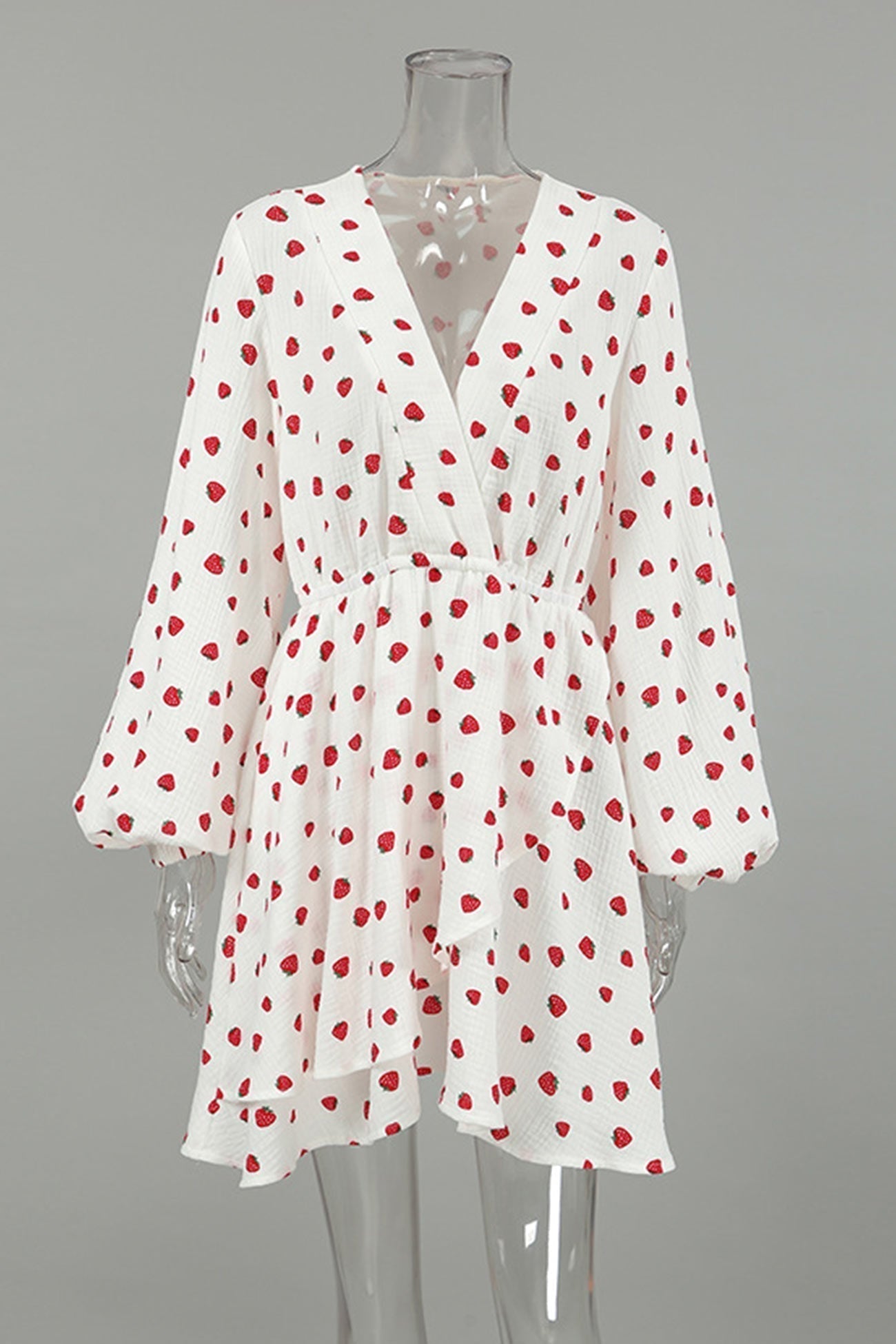 Print Strawberry Puff Sleeve Cotton Dress