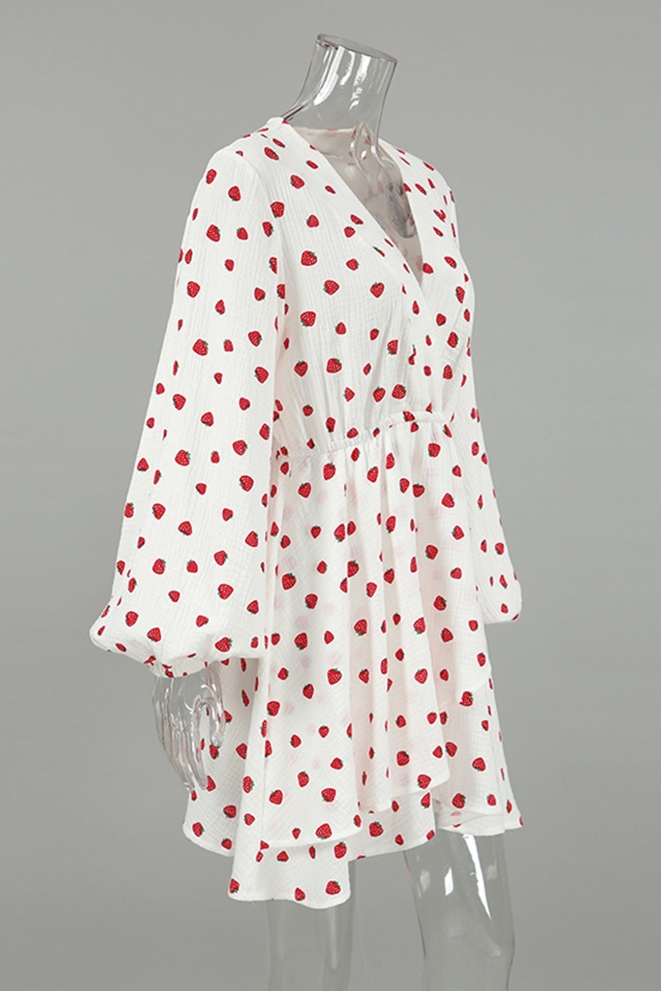Print Strawberry Puff Sleeve Cotton Dress