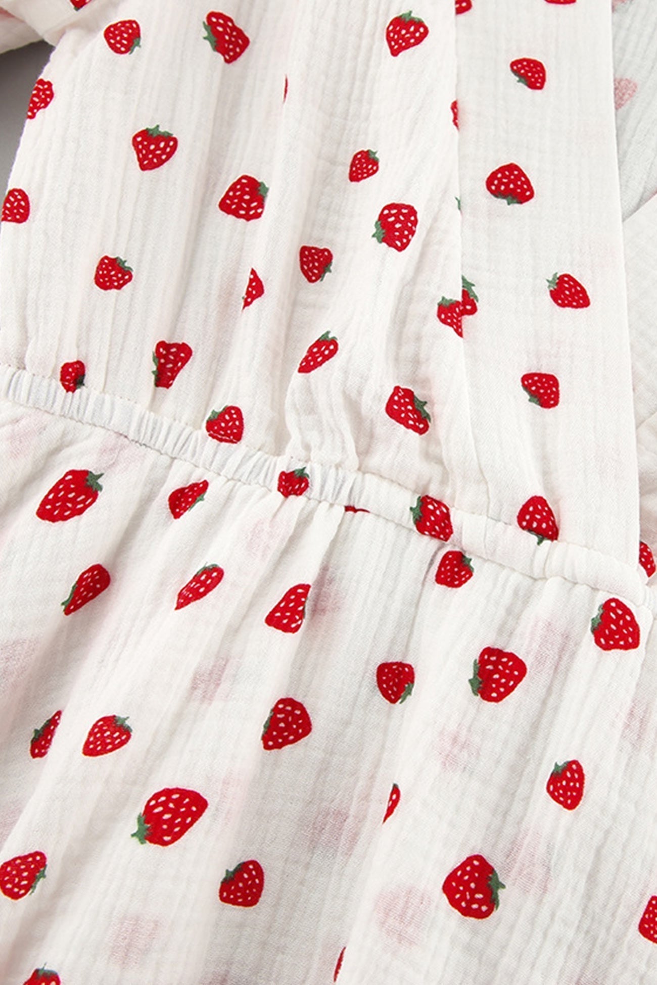 Print Strawberry Puff Sleeve Cotton Dress