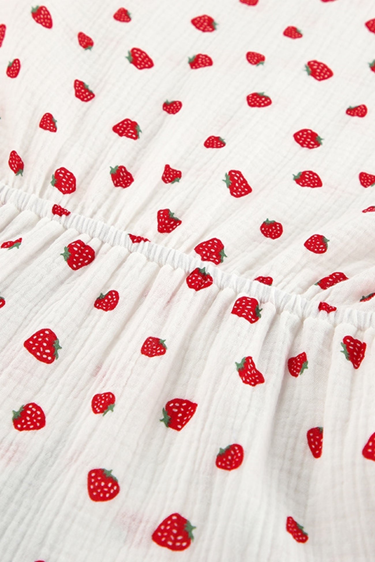 Print Strawberry Puff Sleeve Cotton Dress