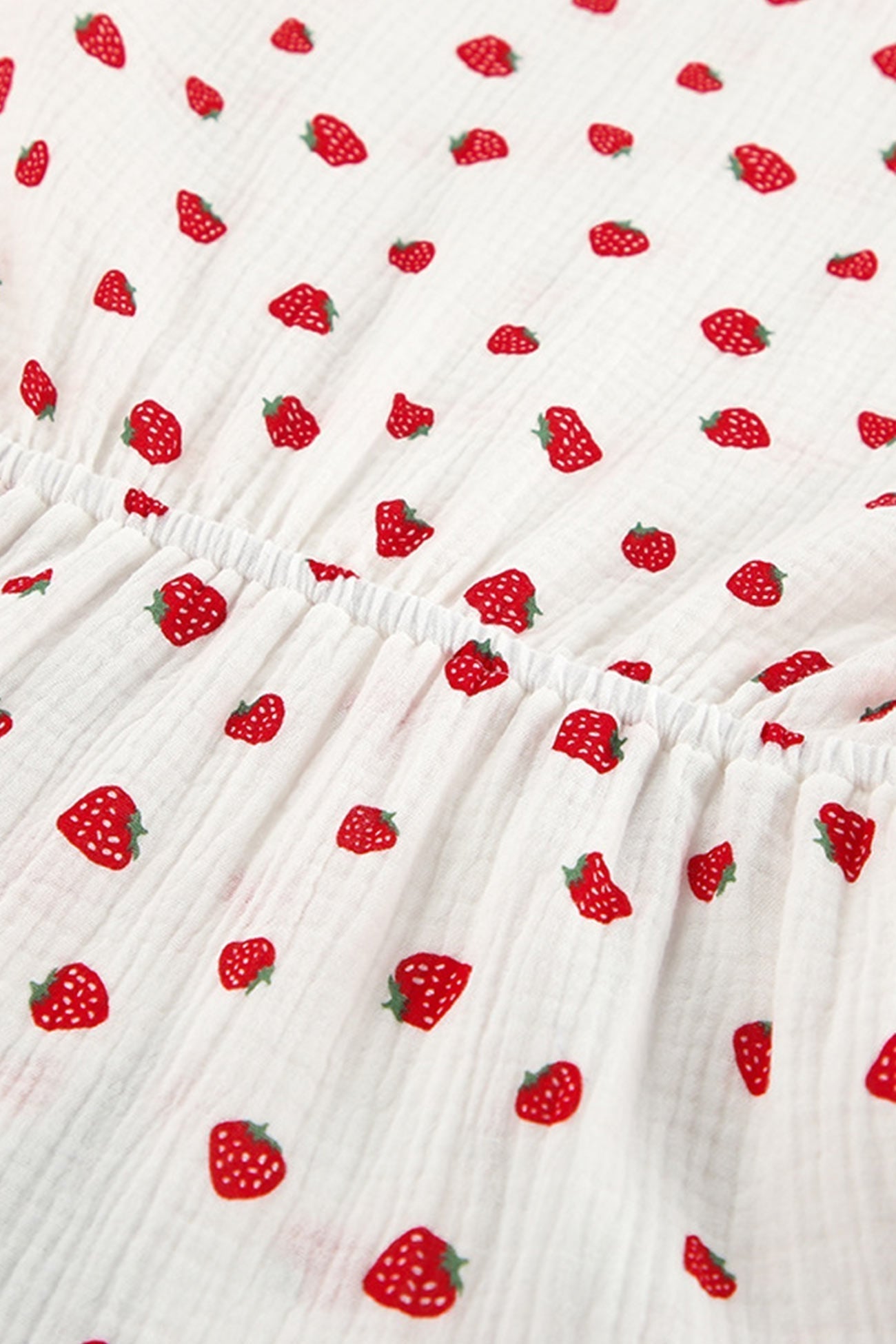 Print Strawberry Puff Sleeve Cotton Dress