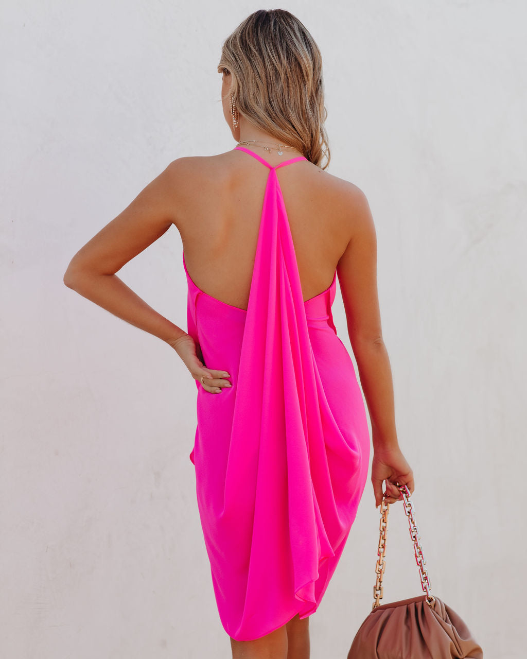 A Such Flirt Halter Ruffle Dress Hot Pink