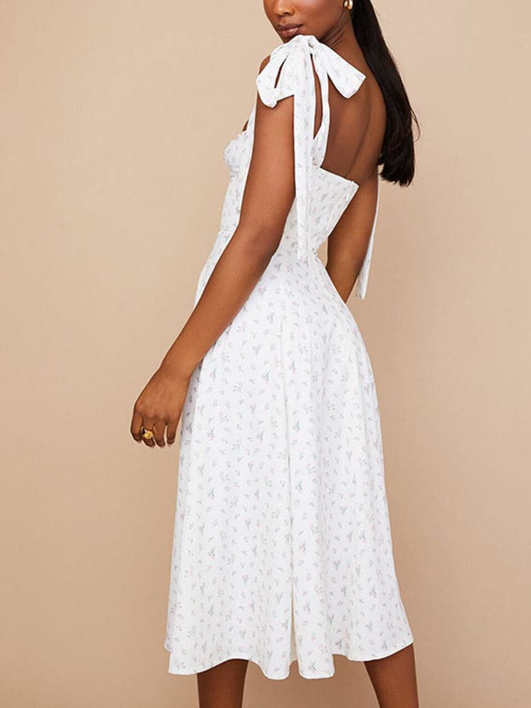 Summer Backless Slip Dress Women Casual Botanical Midi Dress