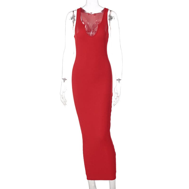 Summer Dresses Women Style Uneck Sleeveless Slim Fit Dress