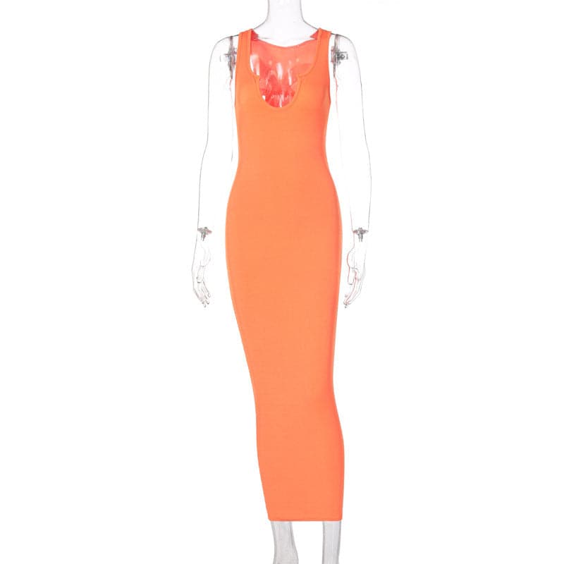 Summer Dresses Women Style Uneck Sleeveless Slim Fit Dress
