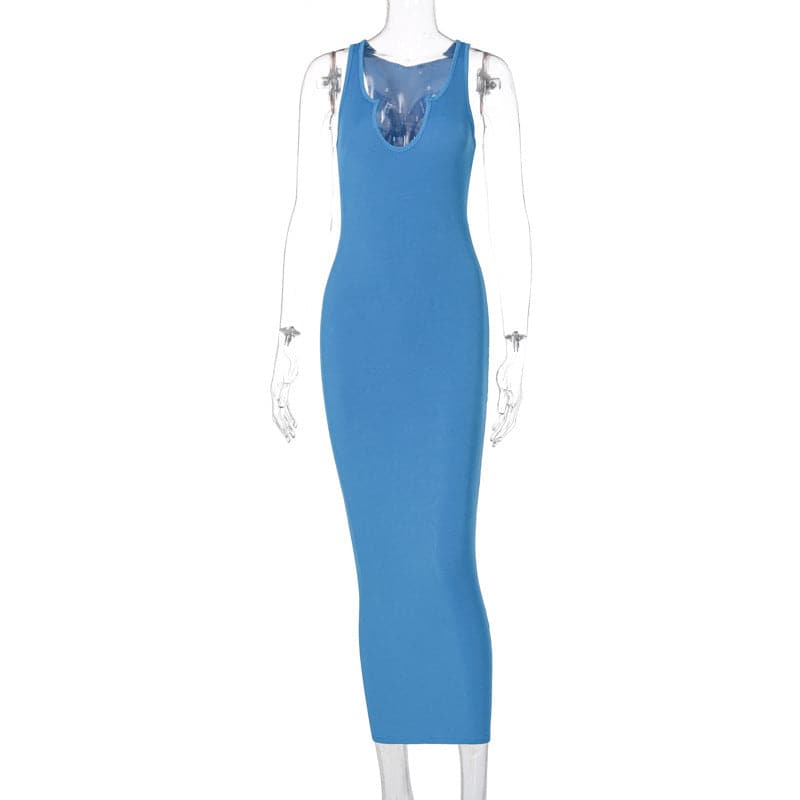 Summer Dresses Women Style Uneck Sleeveless Slim Fit Dress