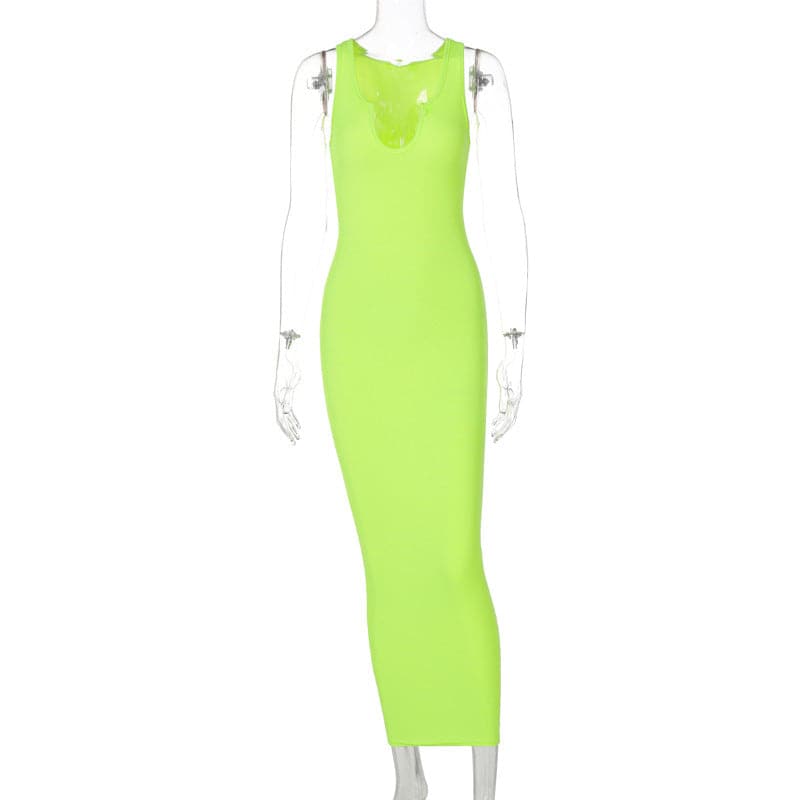 Summer Dresses Women Style Uneck Sleeveless Slim Fit Dress