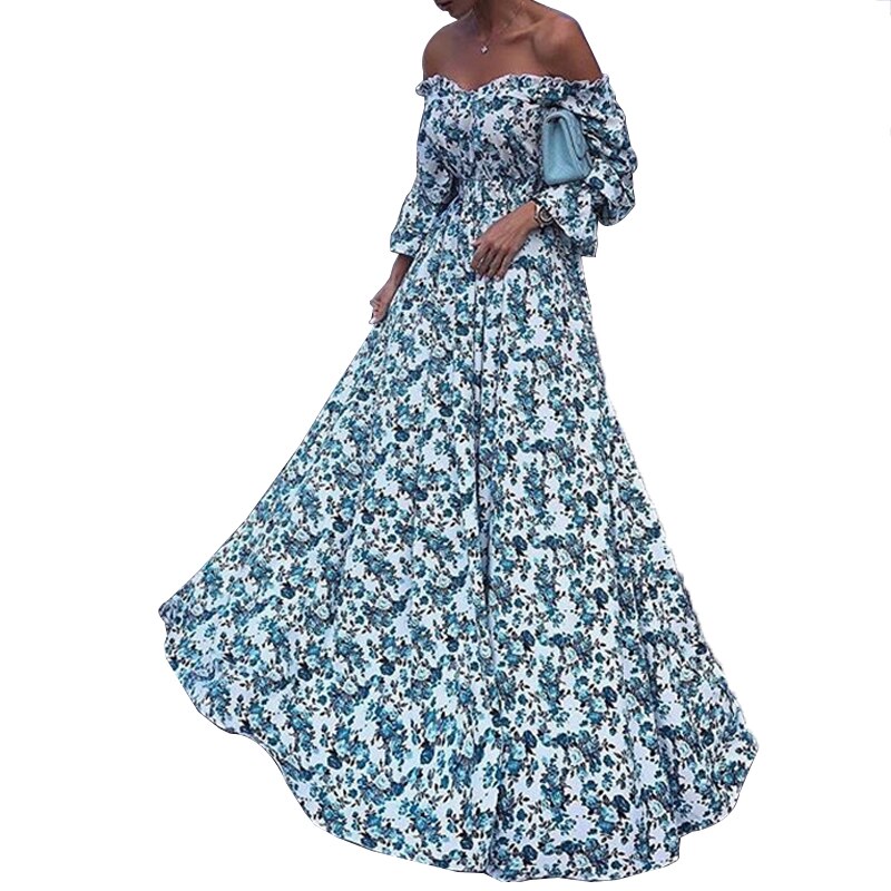 Kissnovaa - Summer Botanical Print Sexy Boat Neck Prom Dresses
