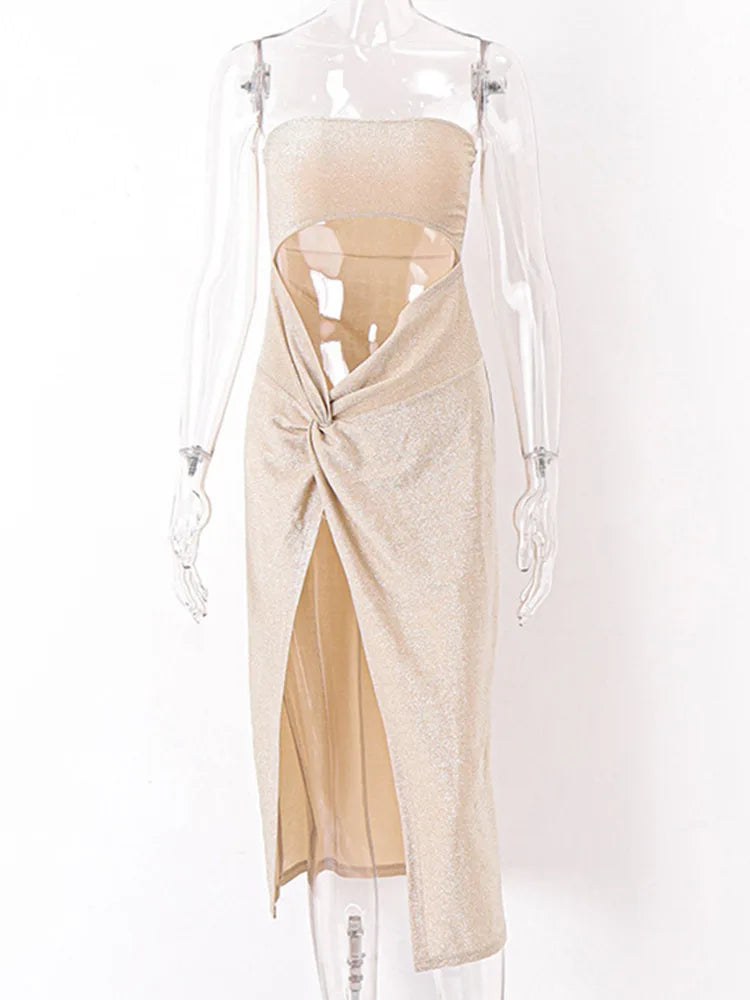 Summer Sleeveless Slit Hollow Skinny Refined Long Midi Dresses