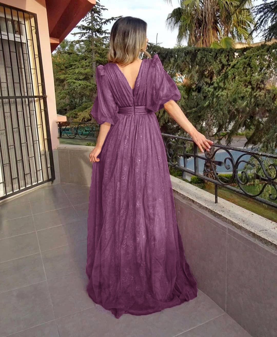 Summer Women VNeck Full Sleeve Long Party Dress