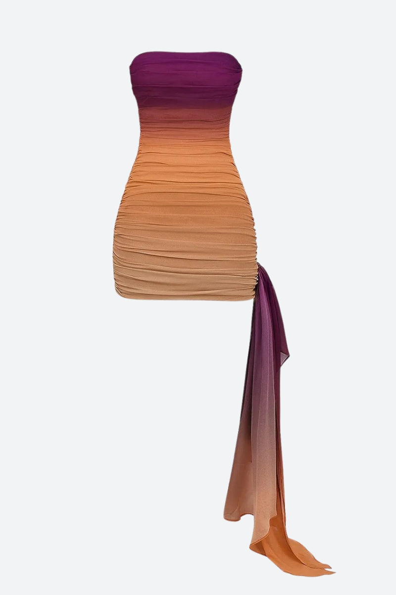 Ruched Sunset Strapless Mini Dress