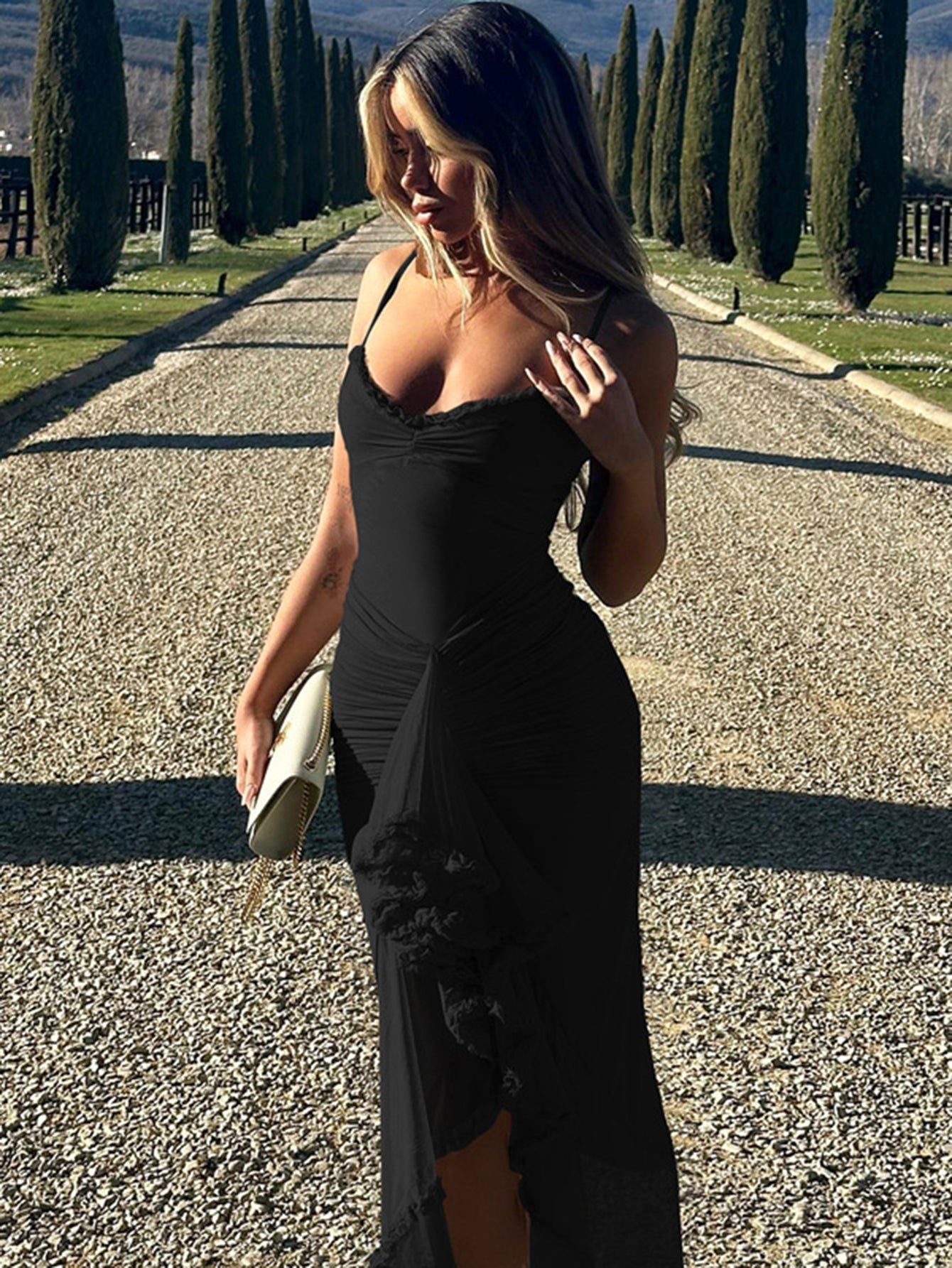 Nora Premium Maxi Dress with Spaghetti Straps and Ruffles Elevated Occasion Wear