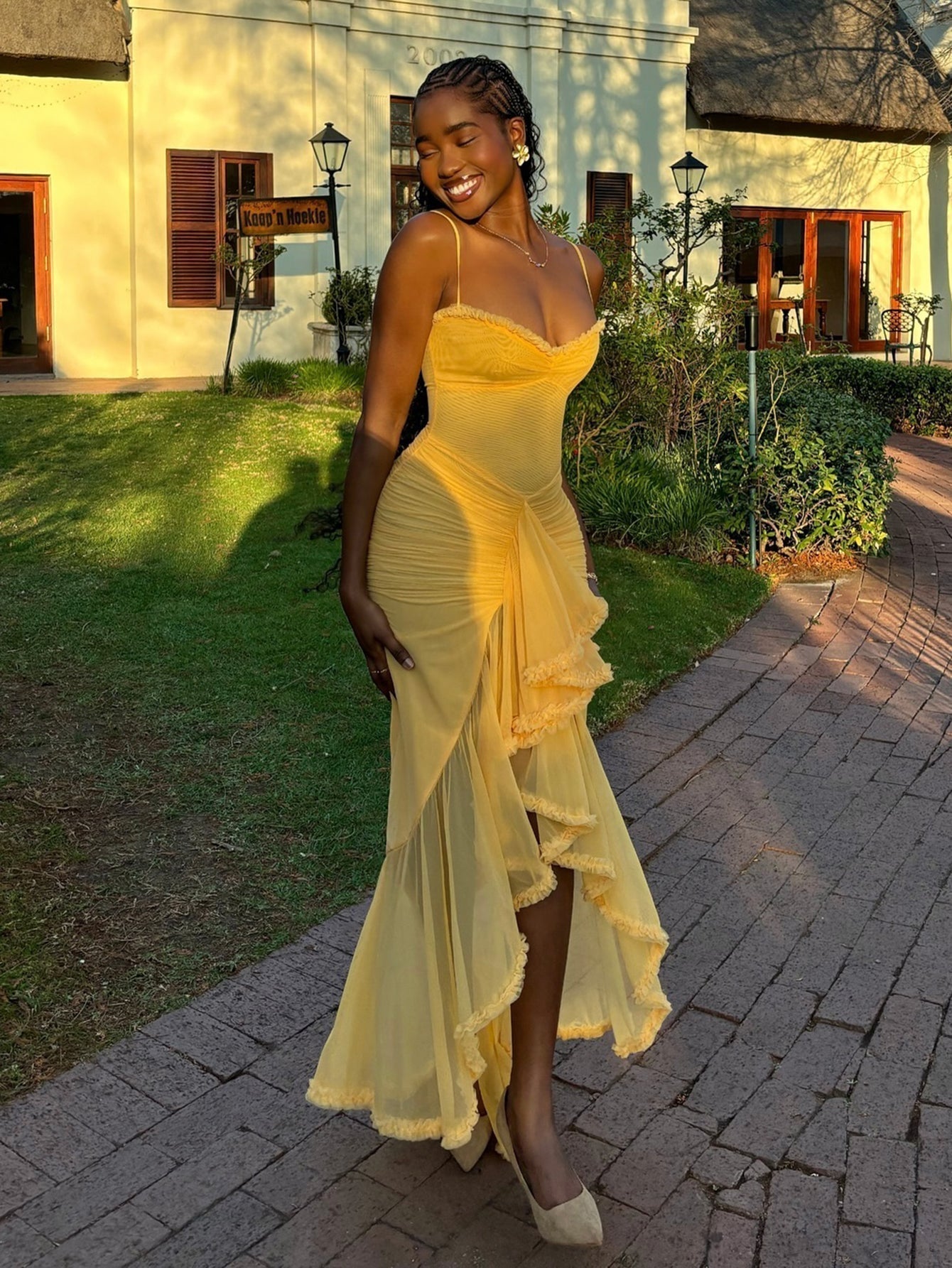 Nora Premium Maxi Dress with Spaghetti Straps and Ruffles Elevated Occasion Wear