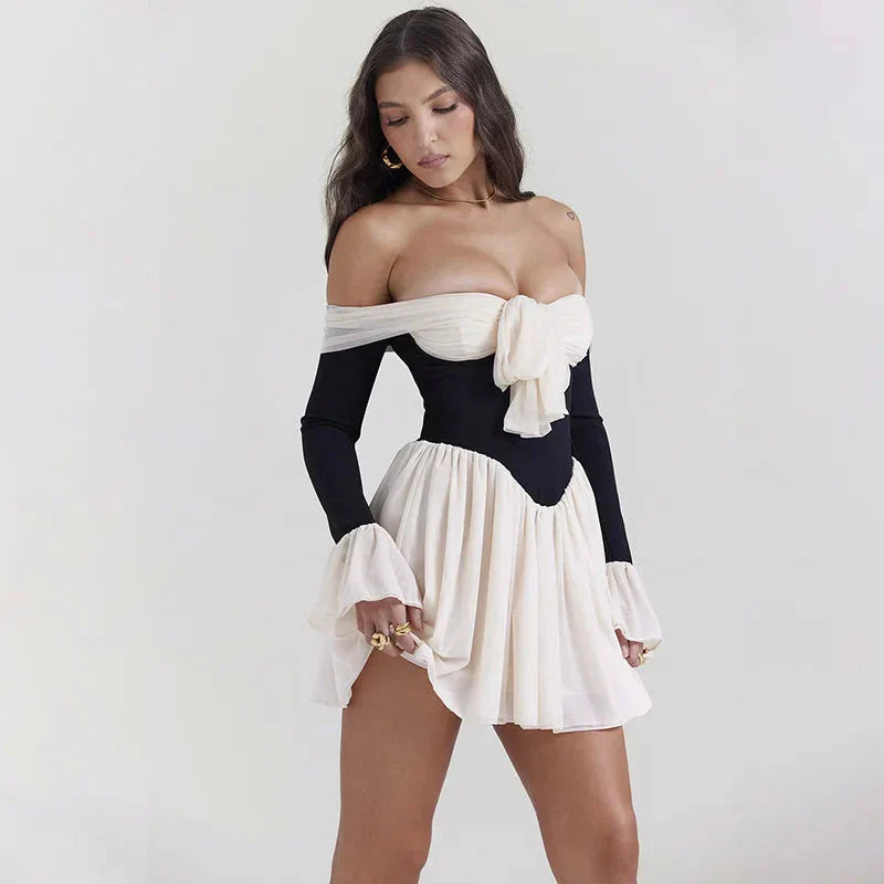 Front Tie Off Shoulder Corset Mini Dress
