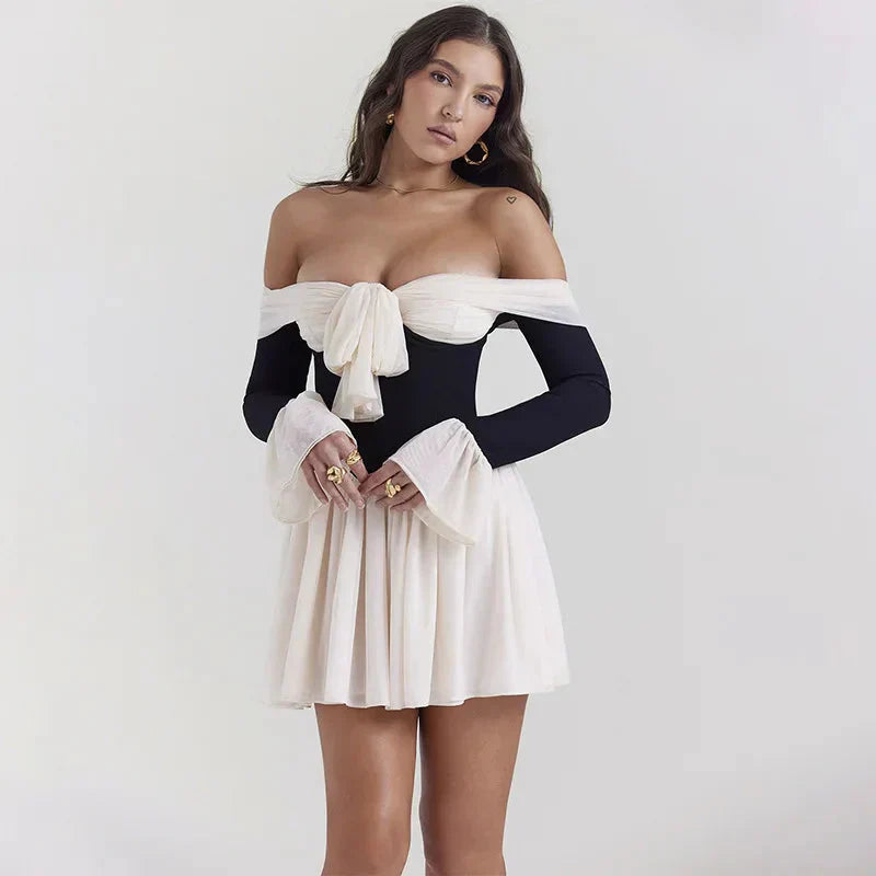 Front Tie Off Shoulder Corset Mini Dress