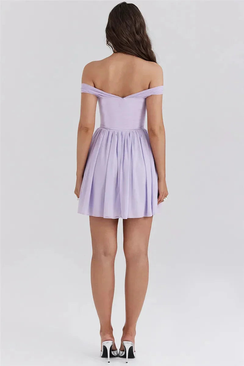 Front Tie Off Shoulder Mini Dress