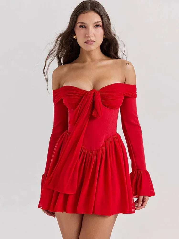 Front Tie Strapless Corset Mini Dress