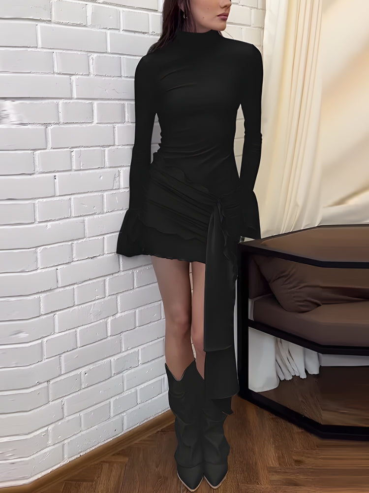 Front Tie Turtleneck Mini Dress