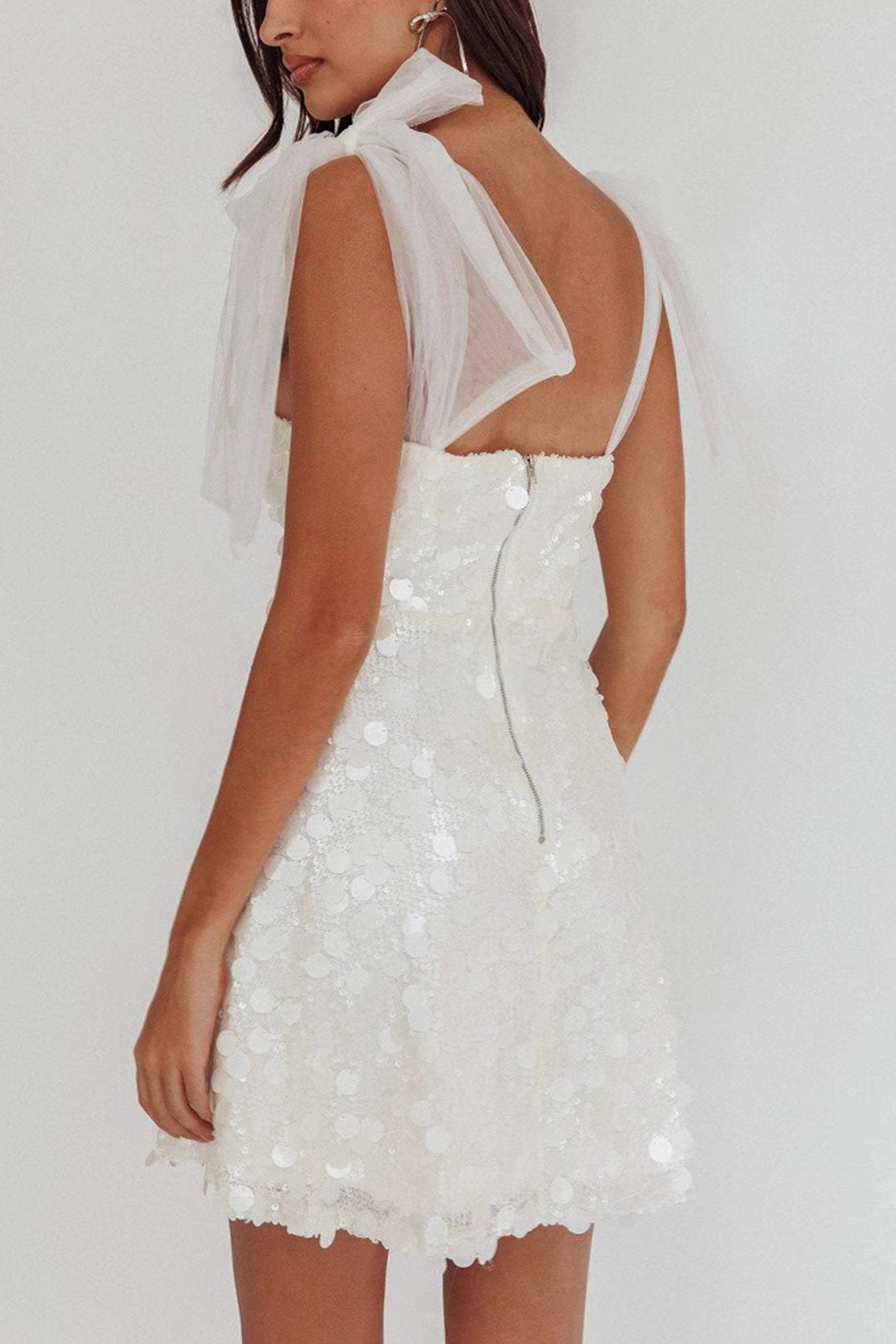 up Tie Low Cut Sequin Mini Dress