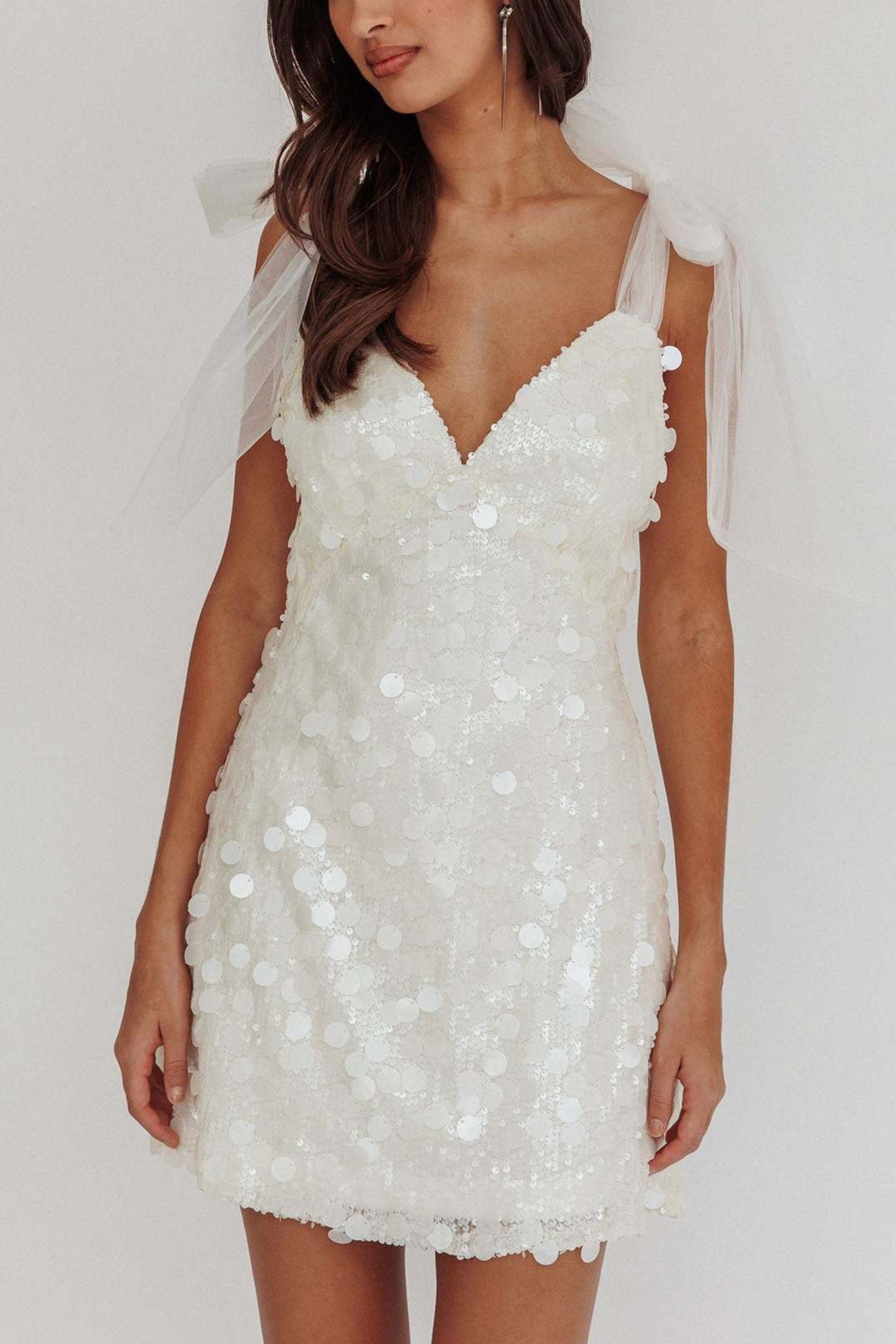 up Tie Low Cut Sequin Mini Dress
