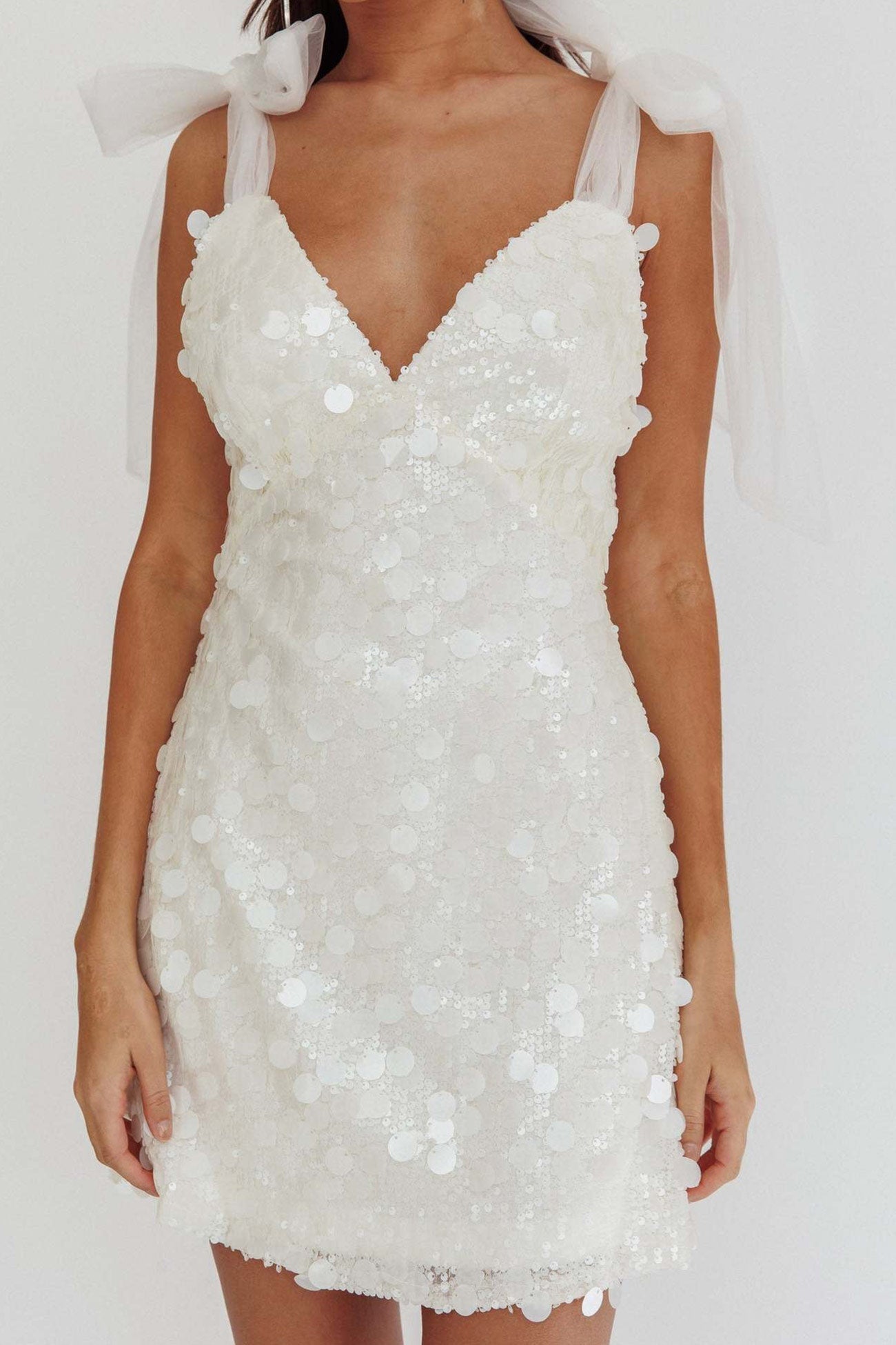 up Tie Low Cut Sequin Mini Dress