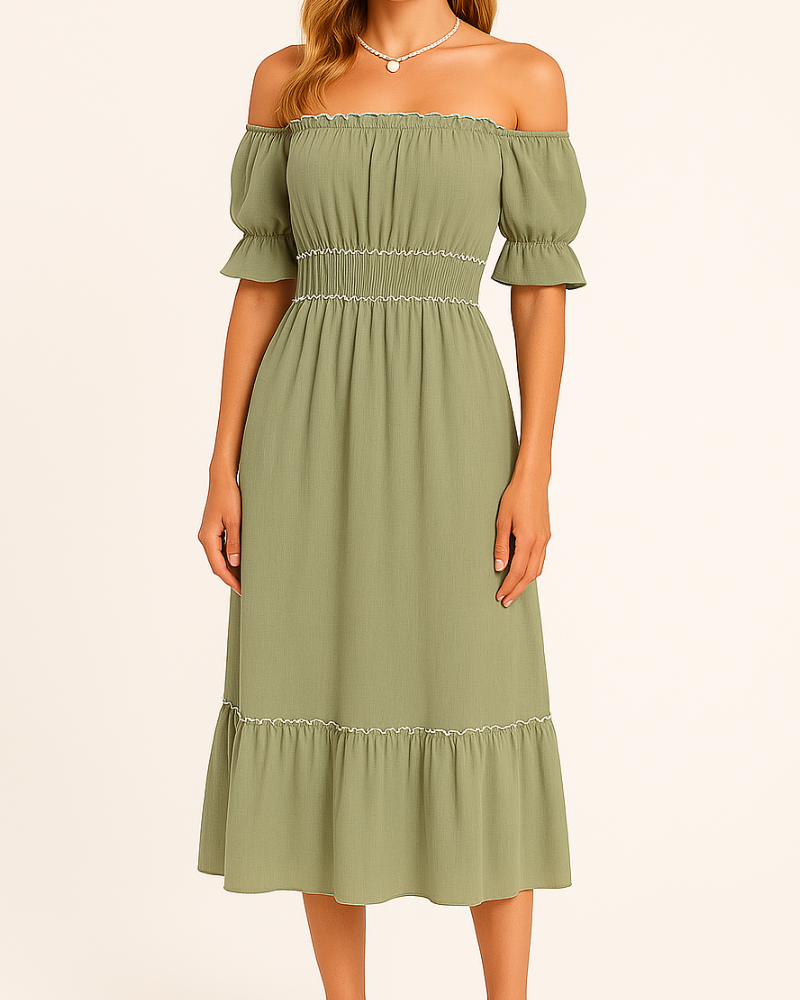 Aesthetic Jamie Off the Shoulder Midi Dress Evening Wear Edit