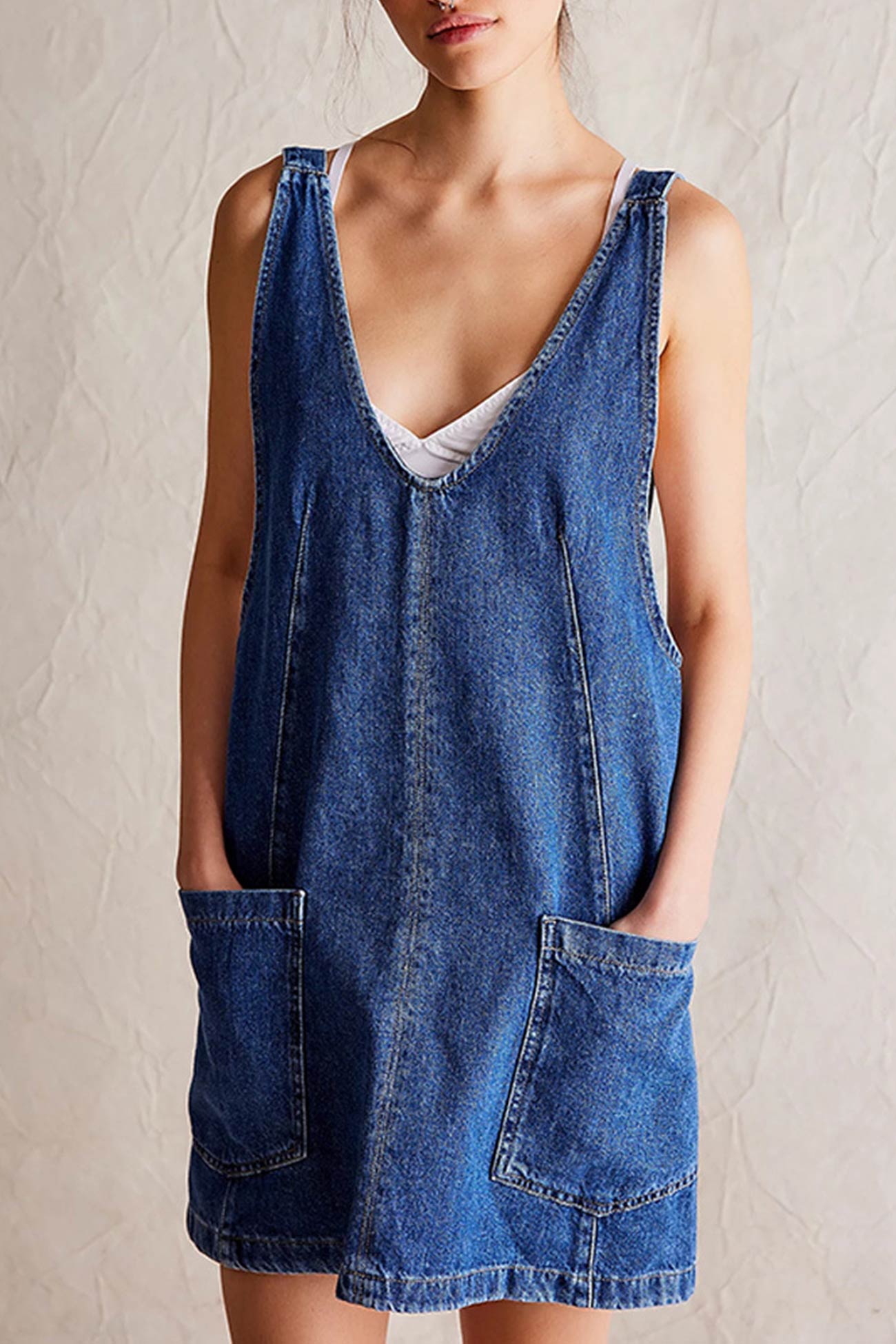 Neck V Backless Tank Denim Dress