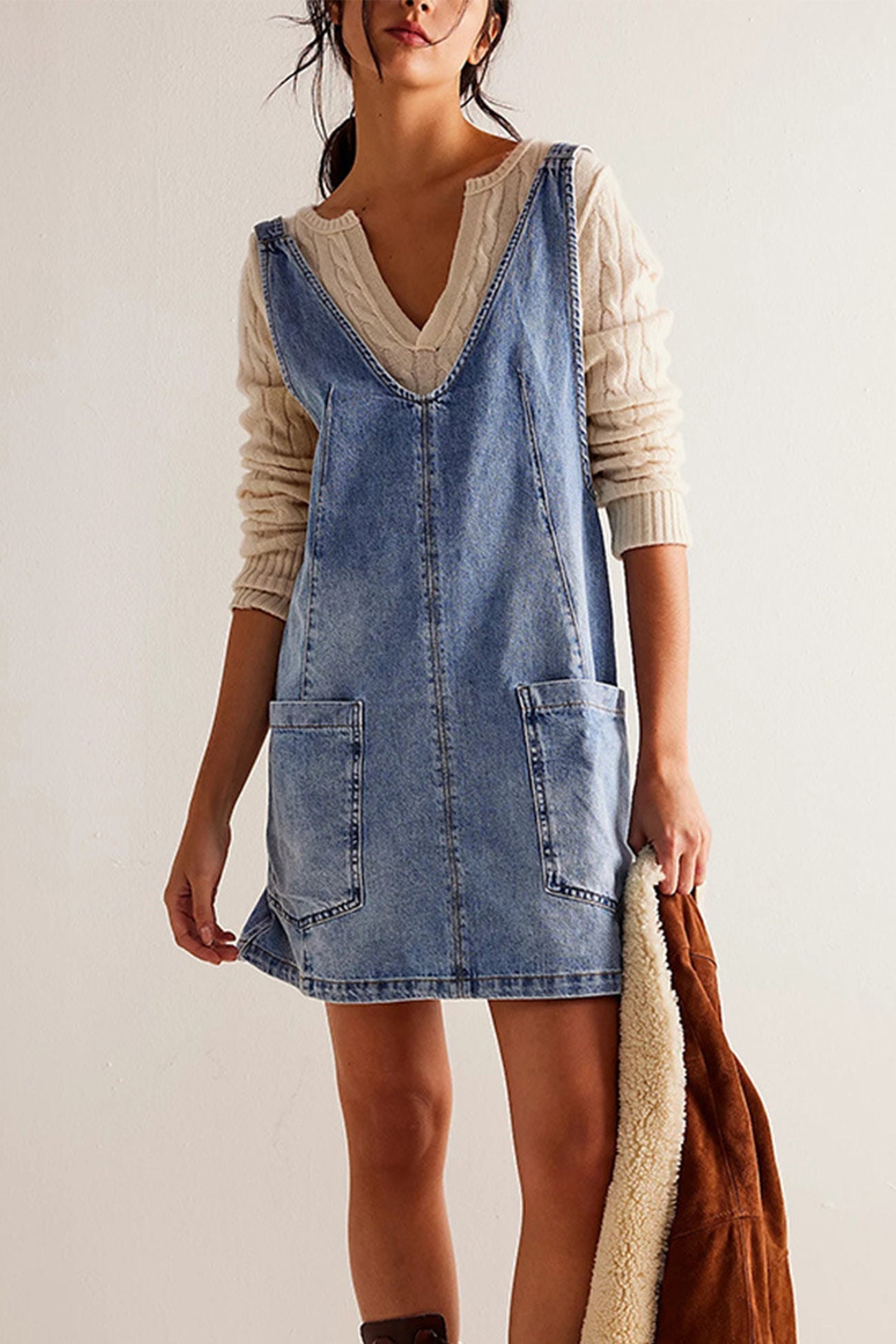Neck V Backless Tank Denim Dress