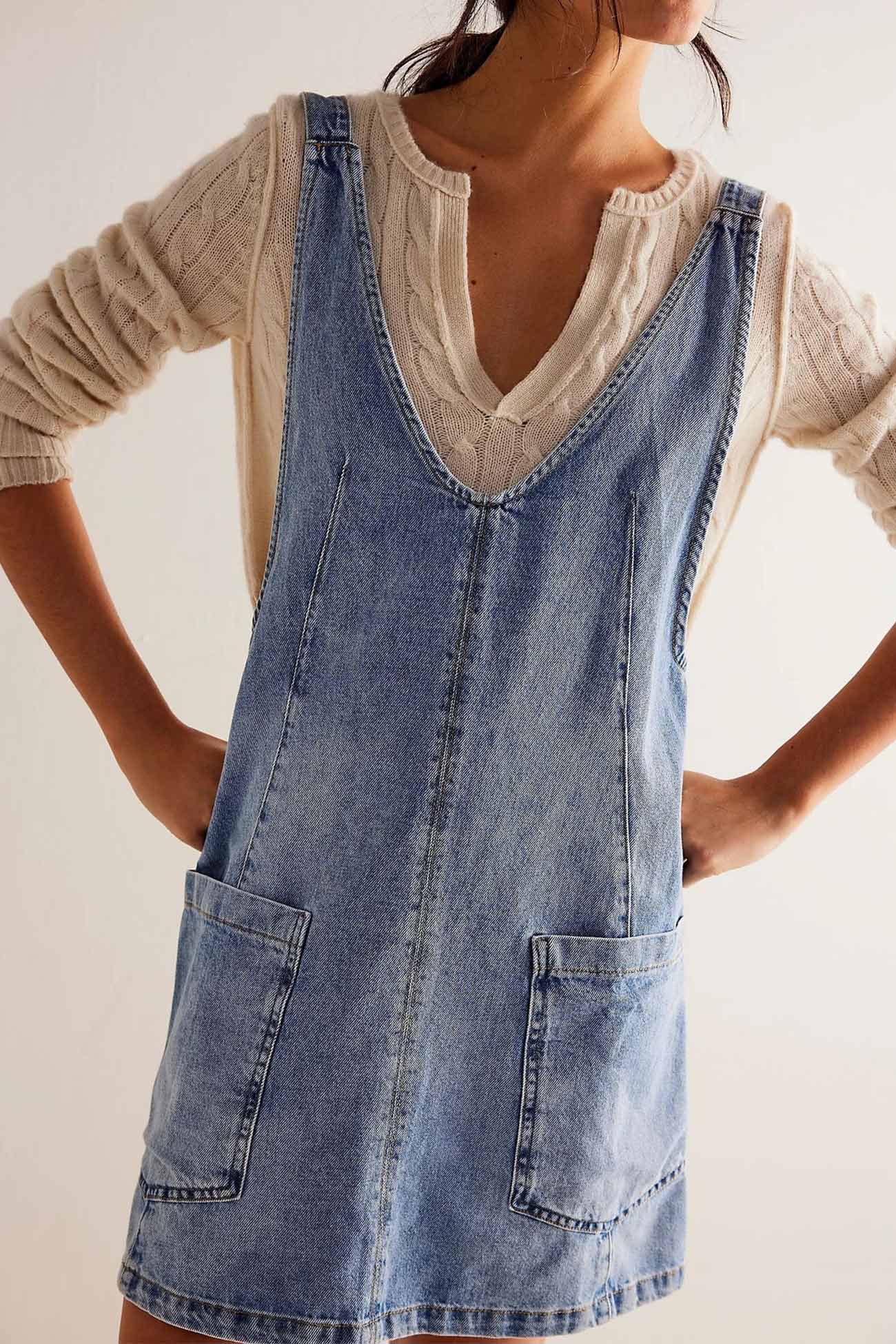 Neck V Backless Tank Denim Dress