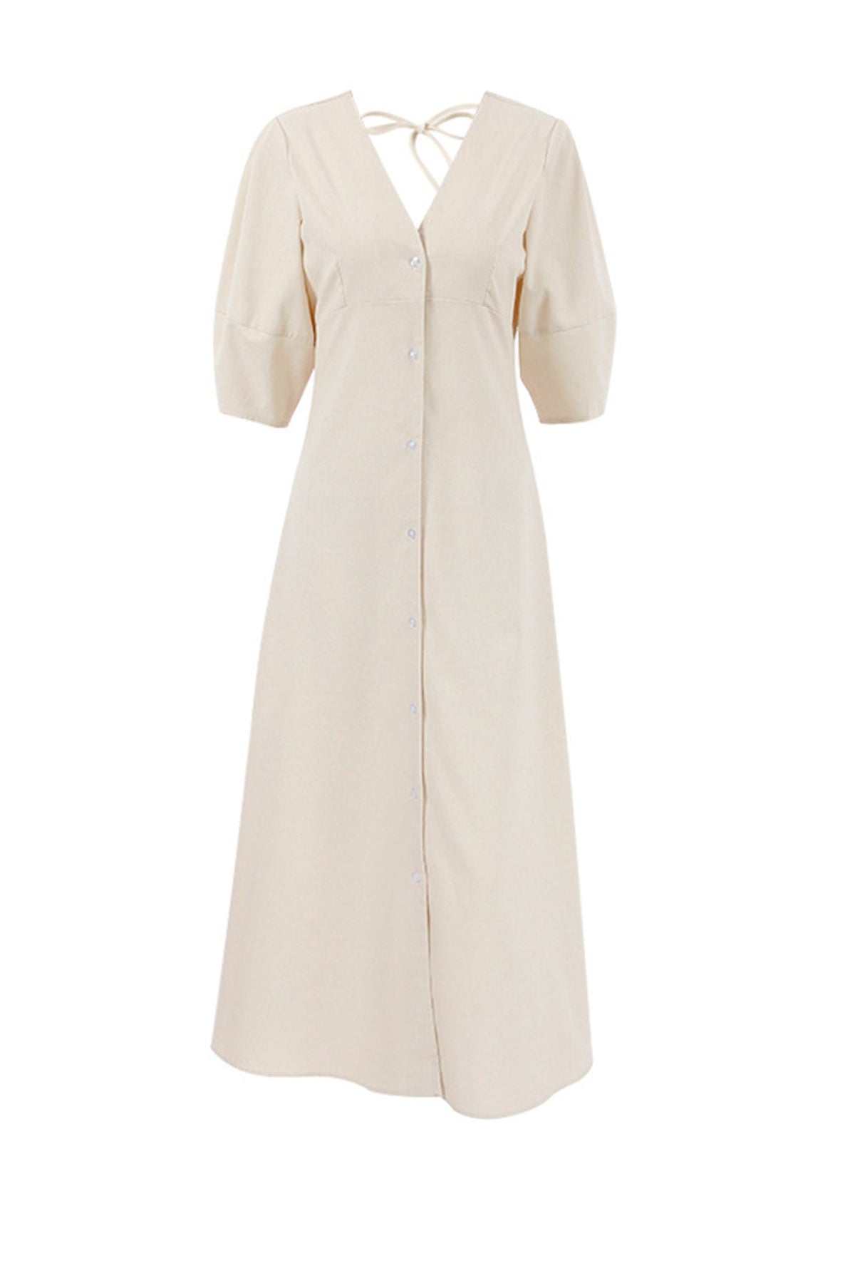 Neck V Single breasted Cotton Linen A line Dress