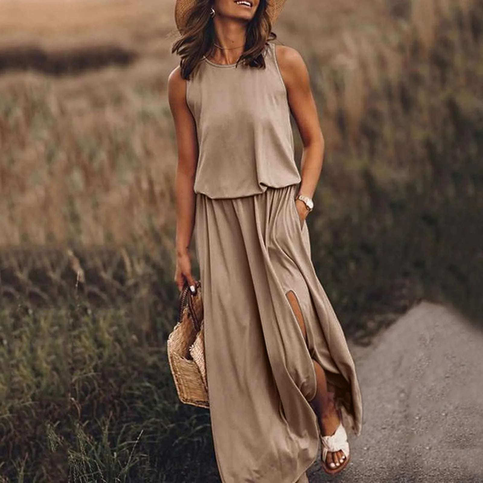 2024 Graceful Solid Color Boho Wedding Long Boho Dress