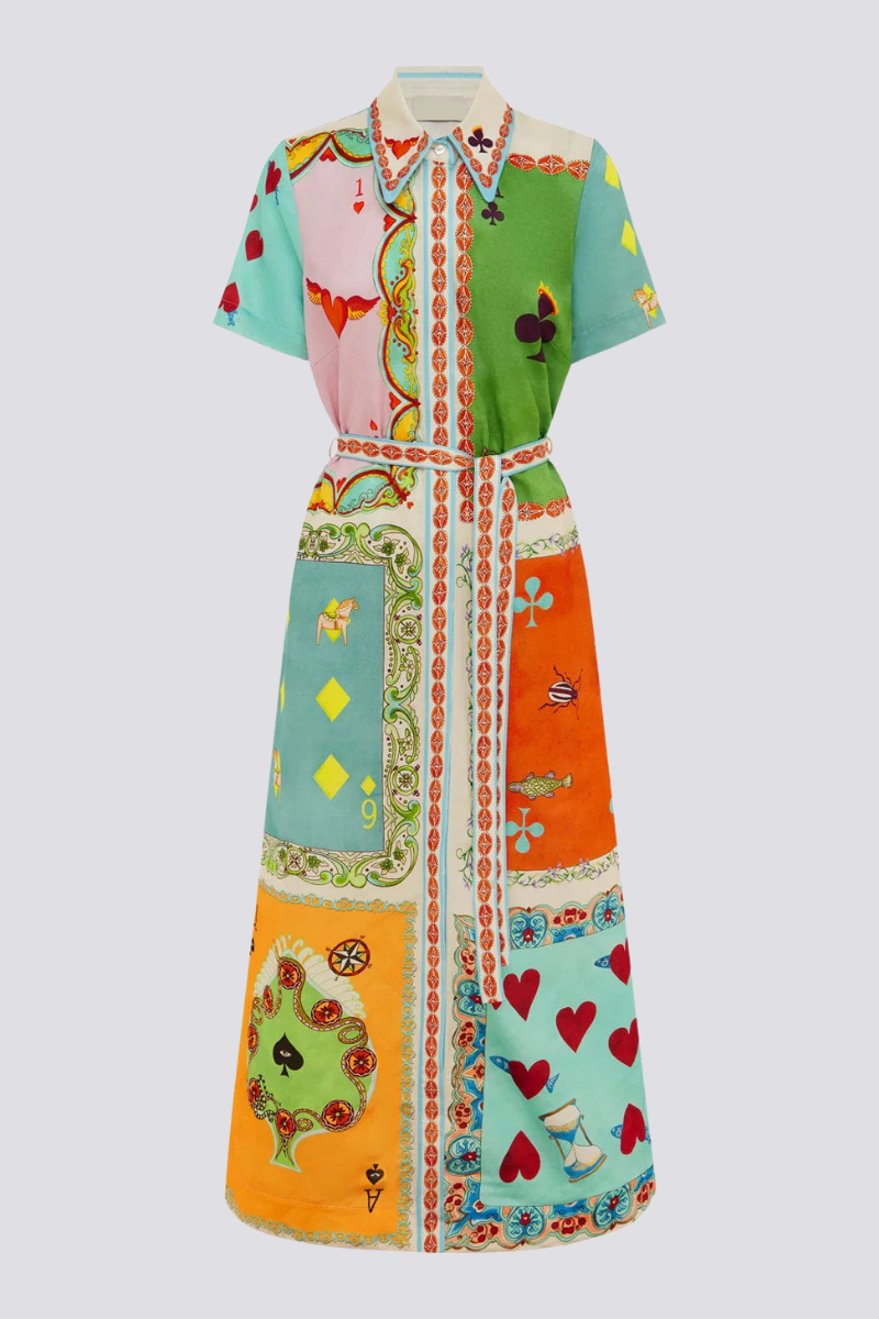 Antonella Exclusive Short Sleeved Maxi Dress with Poker Print Signature Edit