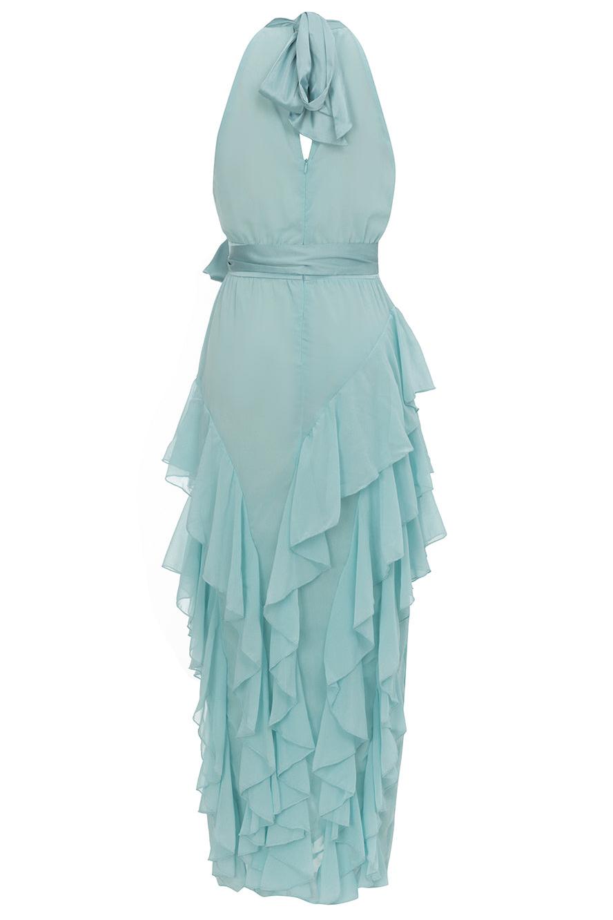 Sleeveless Chiffon Frill Split Midi Dress With Belt