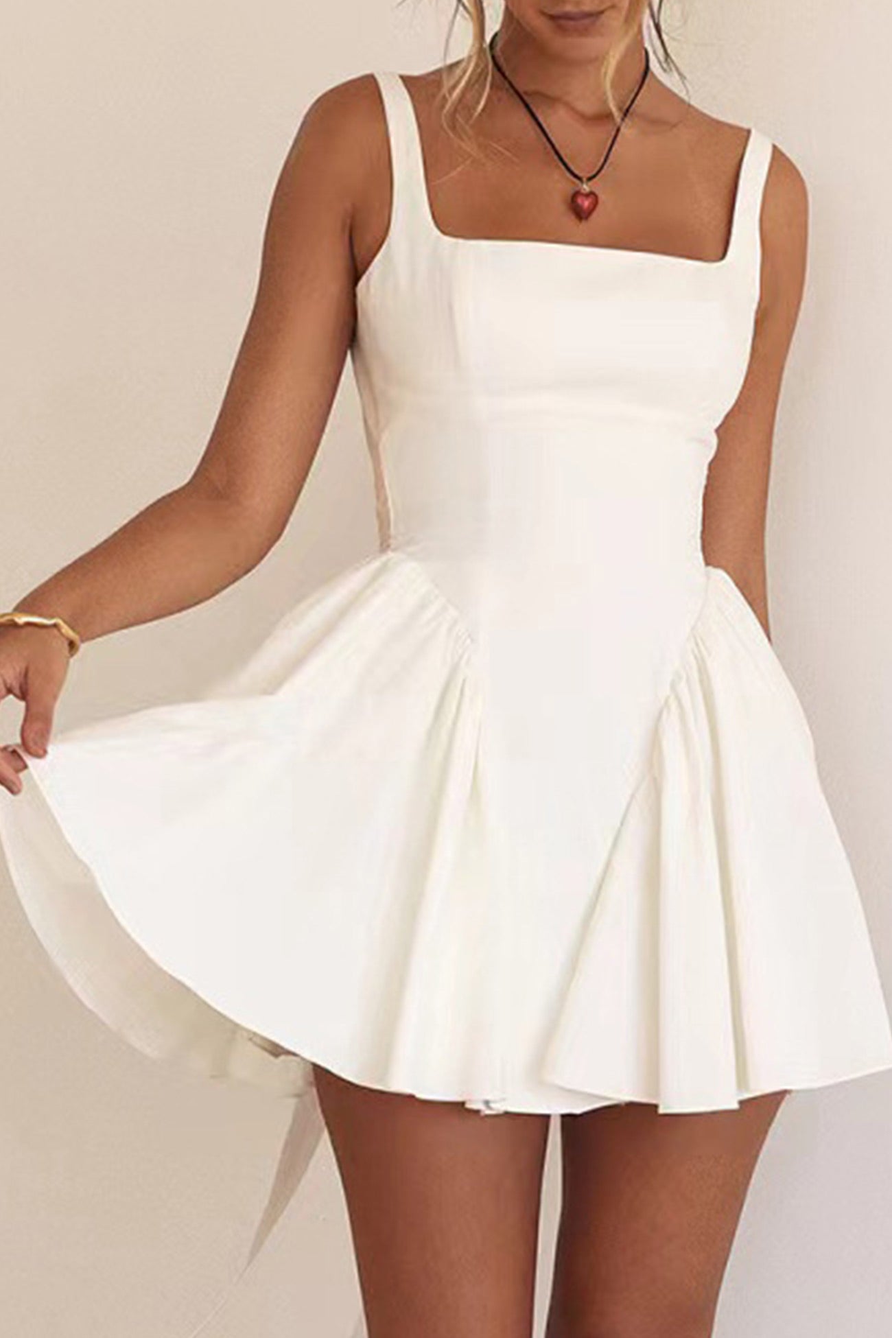 Backless White Tie-back Ruched Dress