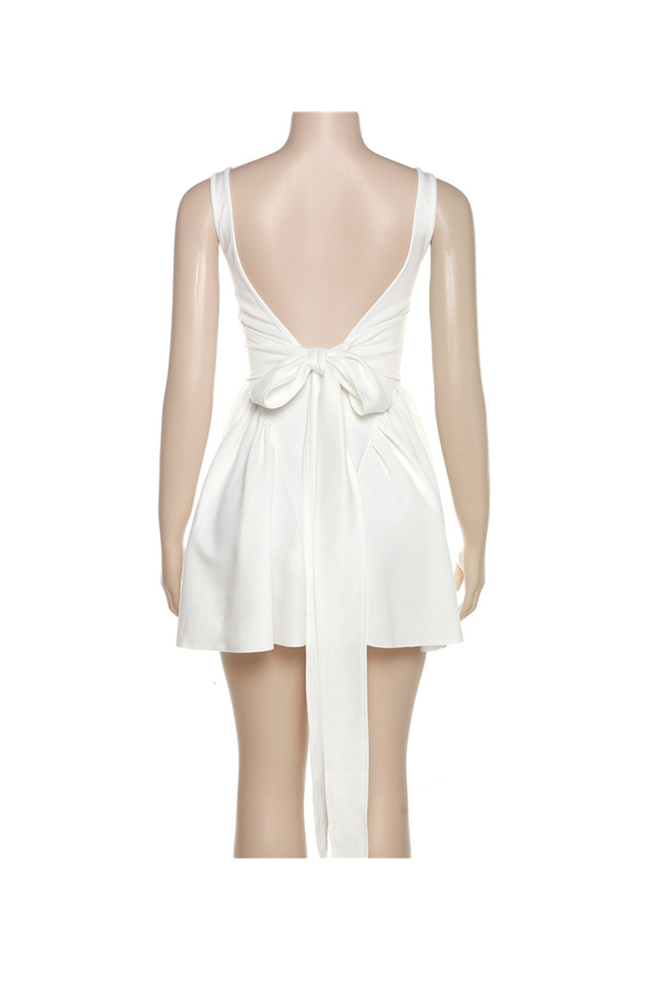 Backless White Tie back Ruched Dress