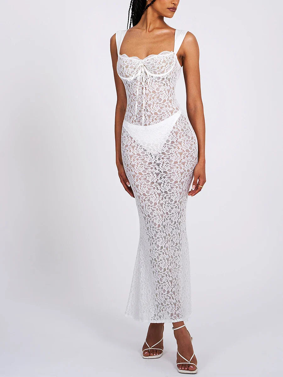 2024 Graceful SeeThrough Backless Wedding Lace Dress