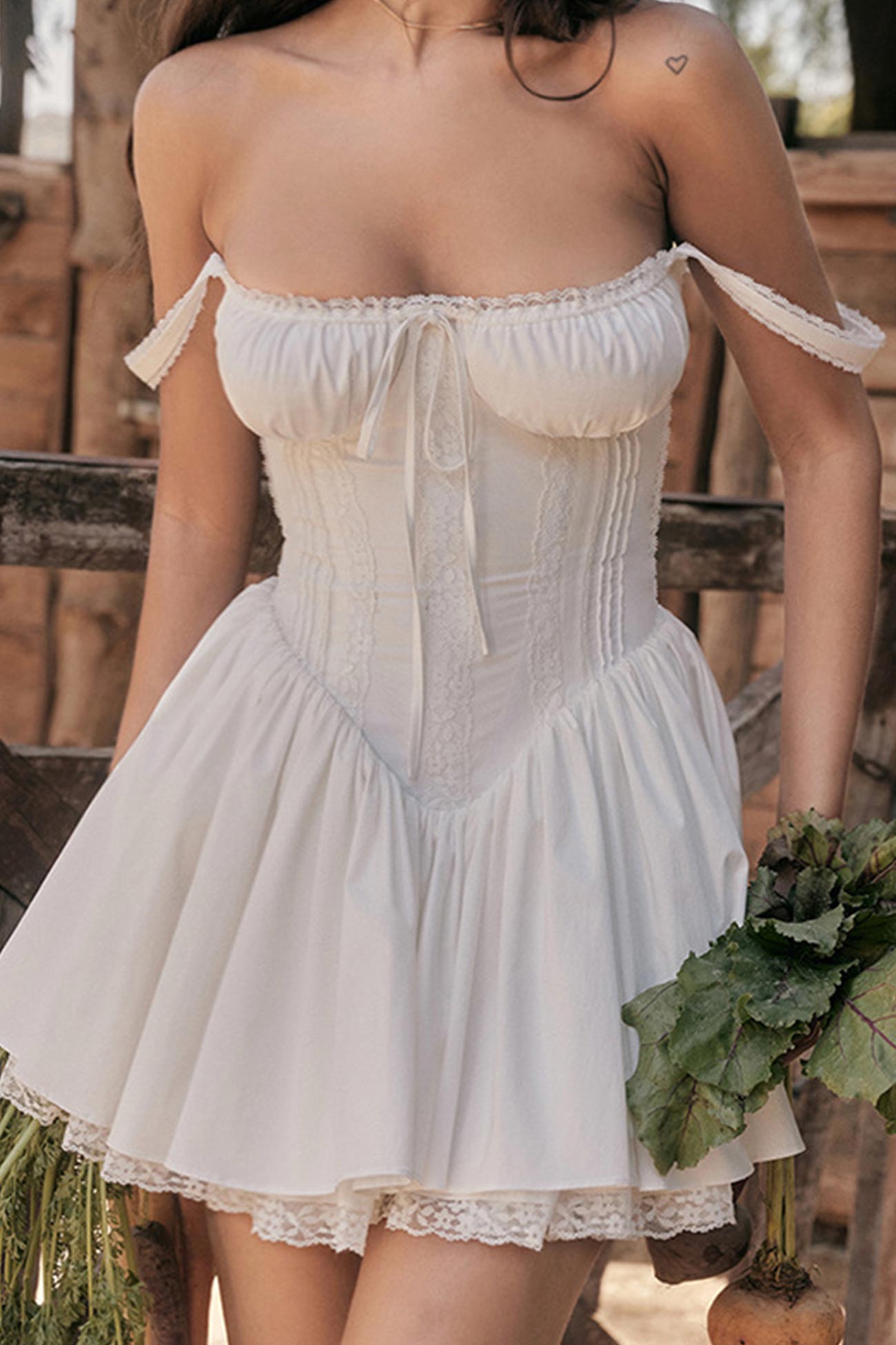 Lace White Stitching Strappy Ruched Cami Dress