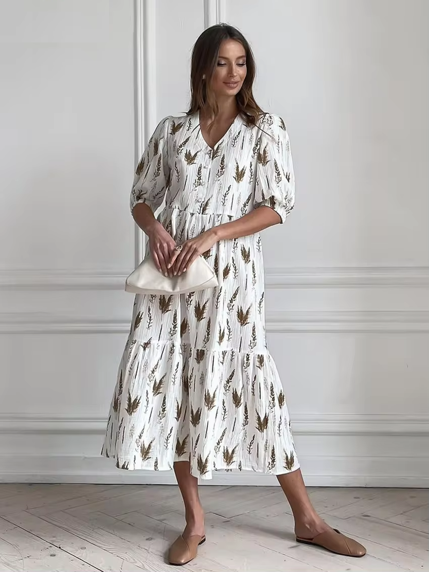 Summery Celia Midi Dress with a V-neck for Women Trendy Daily Look