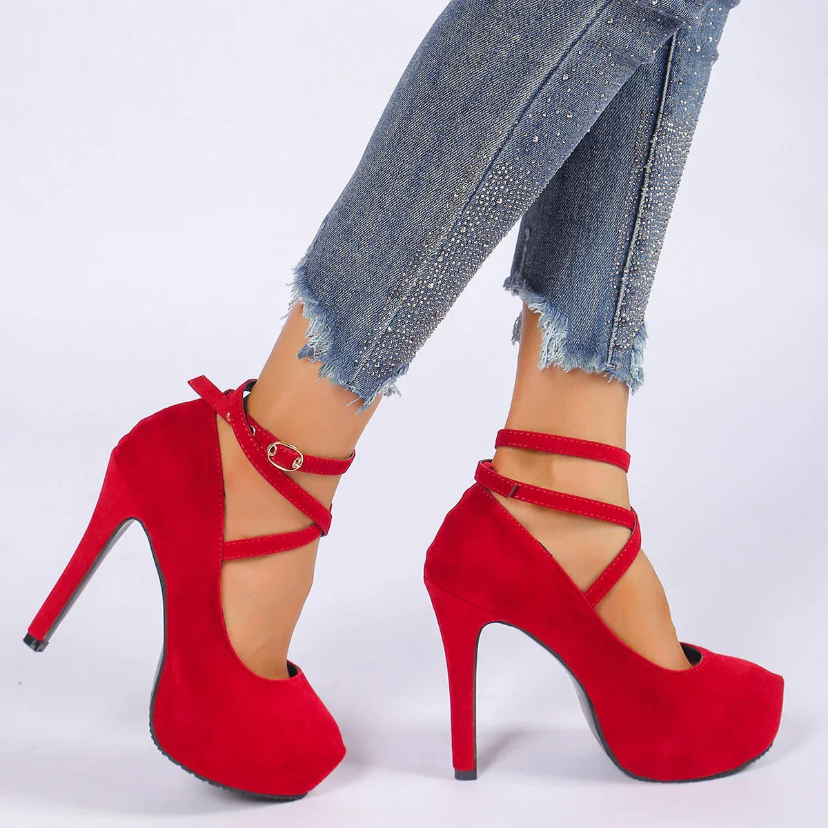 CrossTied Pumps Ankle Strap Wedding Platform Dress Celebration High Heel