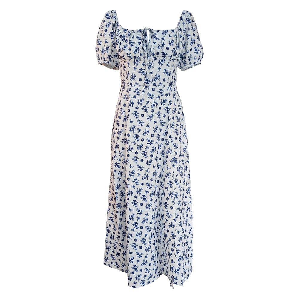 Women Printed Boho Dress Short Sleeve Split Summer Dress