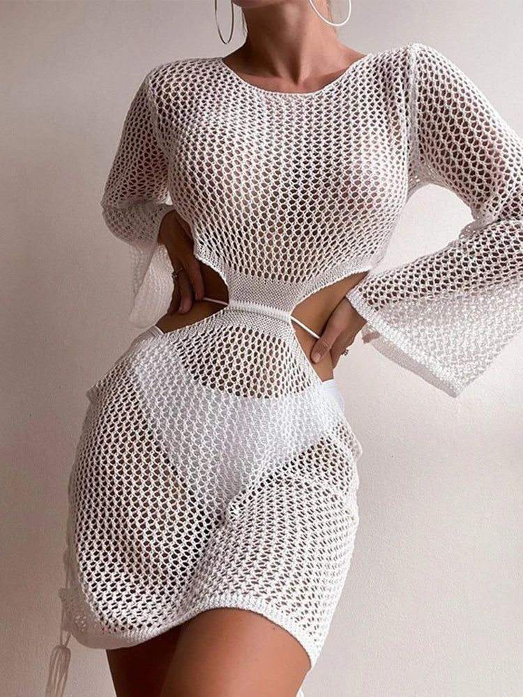 White Women Cutout Long Cover Up Midi Dresses