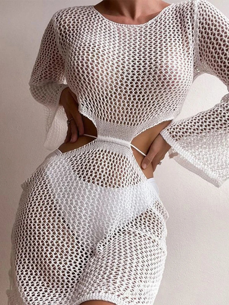 White Women Cutout Long Cover Up Midi Dresses