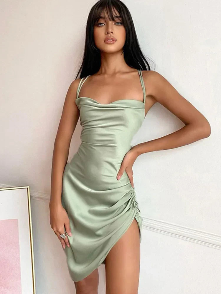 Strap Mini Lace Up Cross Backless Bodycon Graceful Club Midi Dresses