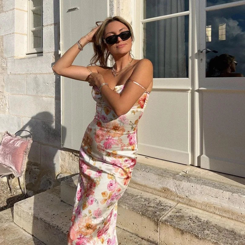 Bodycon Women's Slimfit Halter Summer Fashion Print Traf Fit Midi Dresses