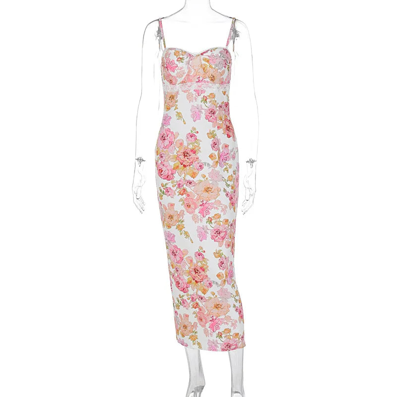 Bodycon Women's Slimfit Halter Summer Fashion Print Traf Fit Midi Dresses
