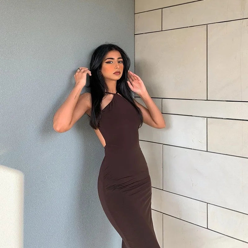 Halter Women's Neck Backless Club Midi Dress