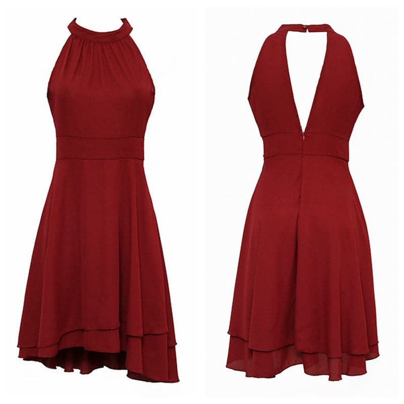 Women's Dress Graceful Halter Sleeveless Cropped Layered Midi Dress
