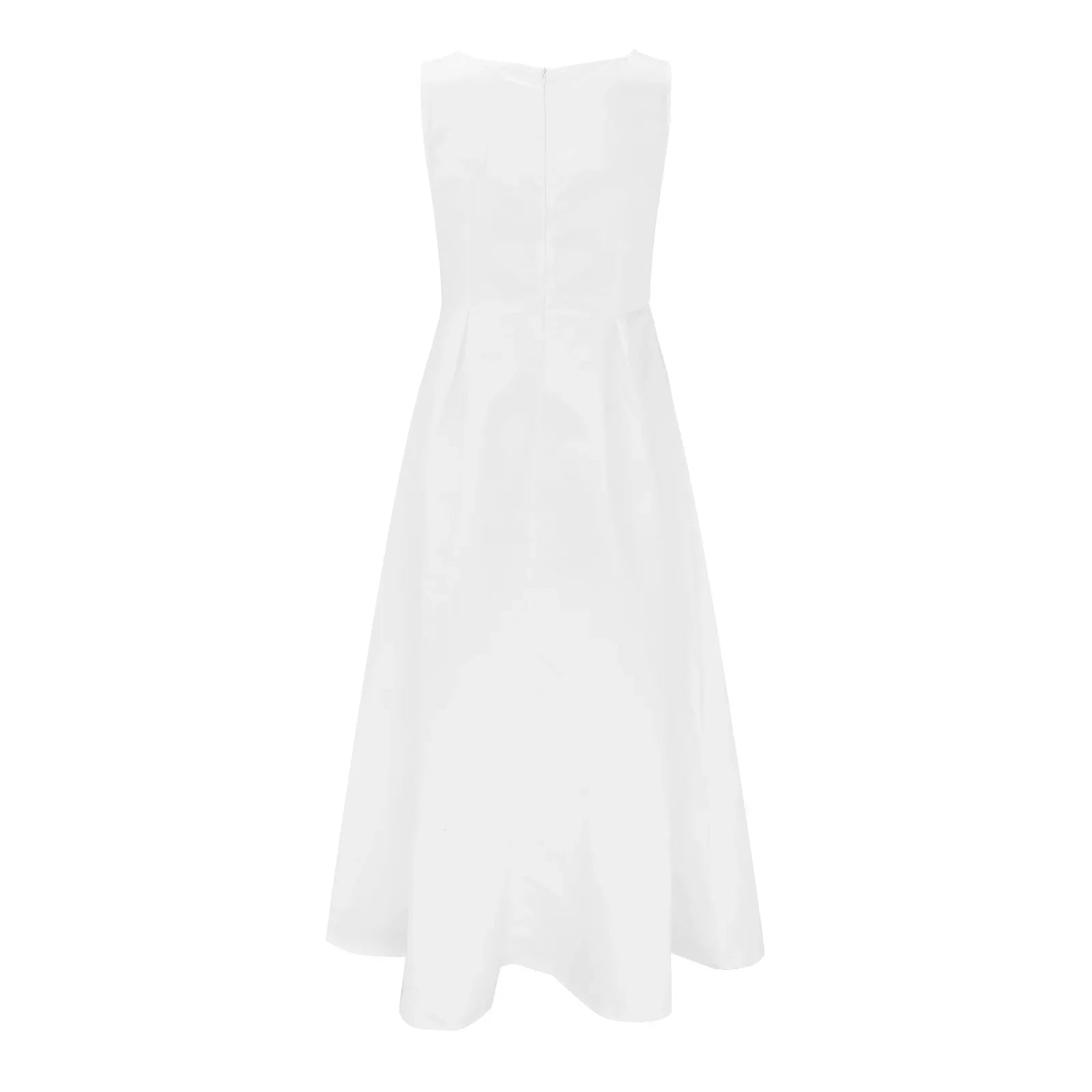 Graceful White Long Maxi Fashion Casual V Neck Sleeveless Slim Solid Color Party Wedding Dress
