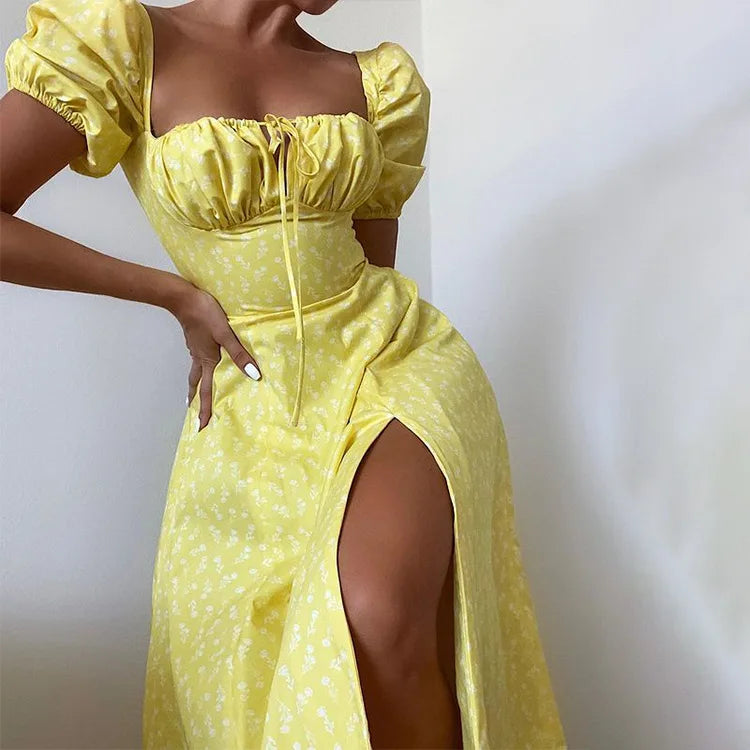 Botanical Spring French Backless Slimfit Halter Trending Midi Dresses