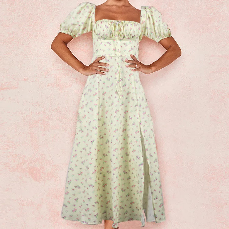 Botanical Spring French Backless Slimfit Halter Trending Midi Dresses